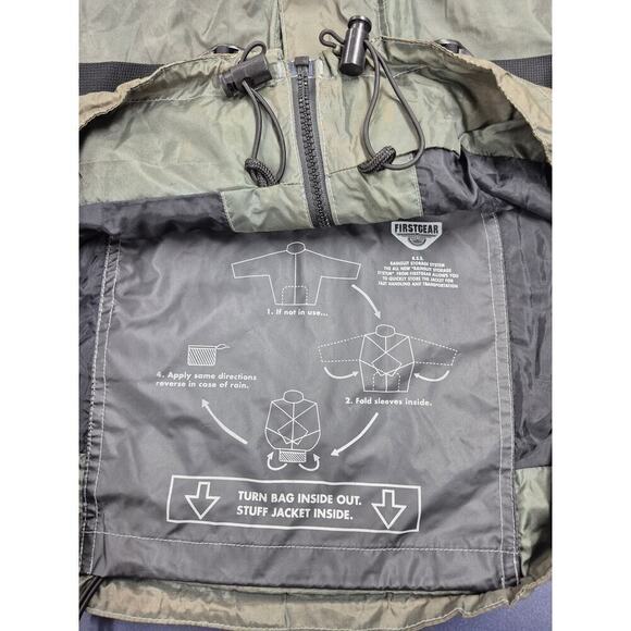Firstgear Motorcycle Convertible Nylon Rain Jacket /Bag Black/Green  Sz L - Picture 6 of 9